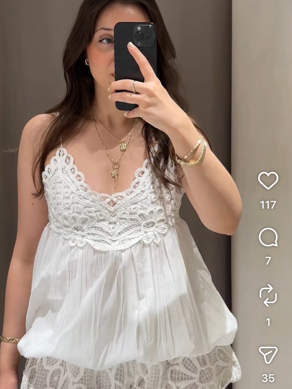 Zara White Lace-Trim Camisole Top